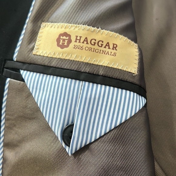 Haggar Suit Jacket Black with Iridescent Interior 2 Button Front with Pockets - Picture 5 of 5